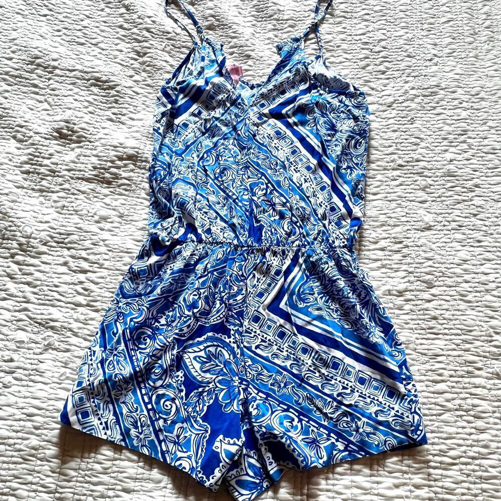 Lilly Pulitzer dusk shorts romper blue and white size S - Picture 11 of 15